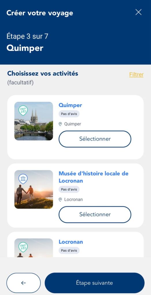 étapes du voyage