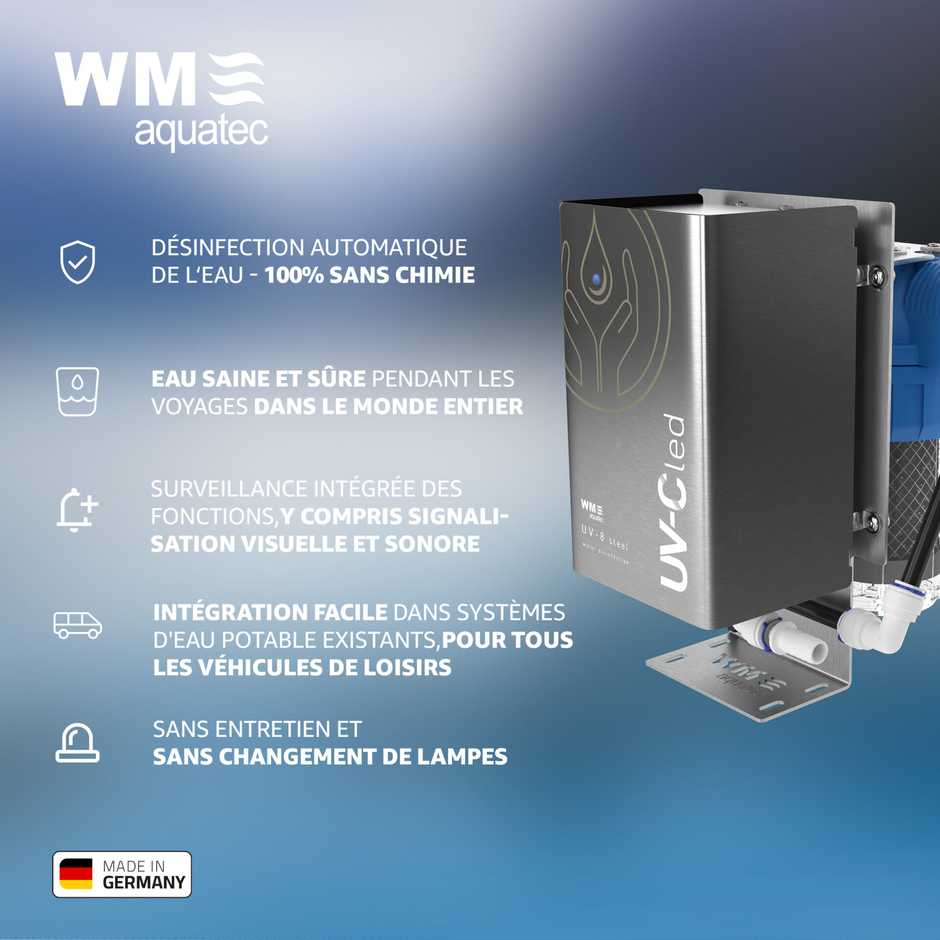 WM Aquatec – Kit Complet D’hygiène De L’eau Pour Camping-car, Caravane, Bateau Et 4x4 (réservoir Jusqu’à 100 L)